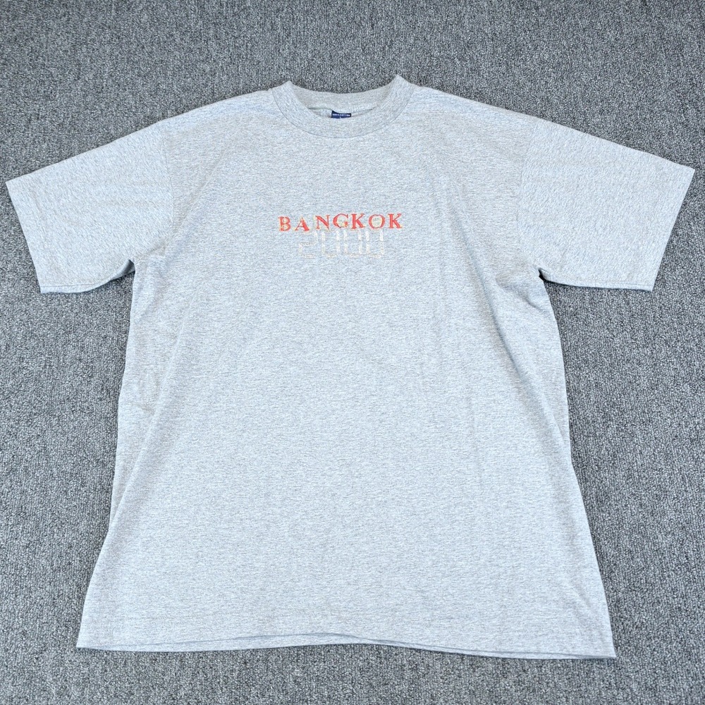 Vintage Y2K Bangkok 2000 Souvenir T-Shirt Mens Large Grey Cotton Embroidered Tee